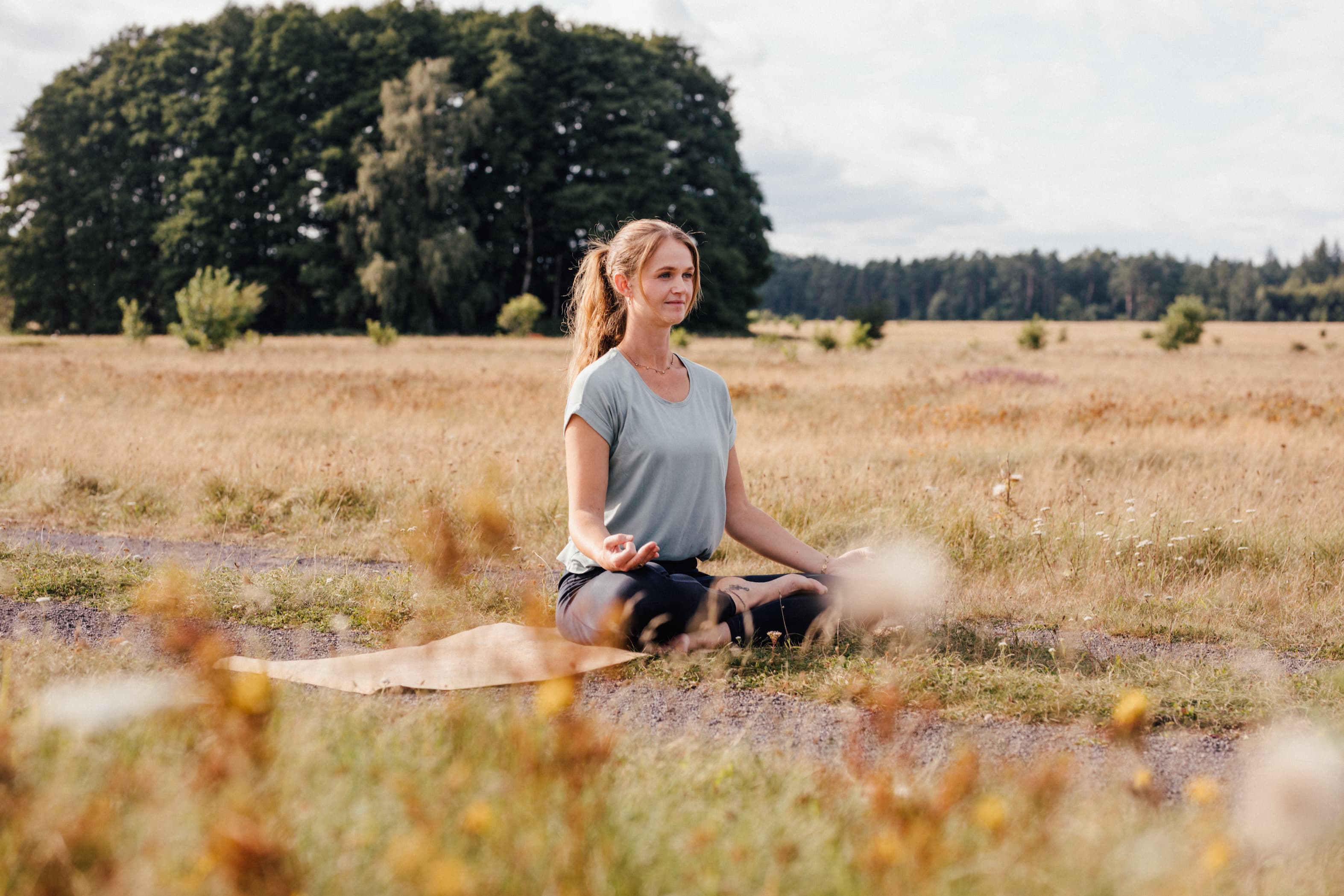 Serene landscape with yoga atmosphere